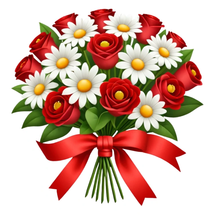 one red flower and one white flower in bouquet with red band sticker