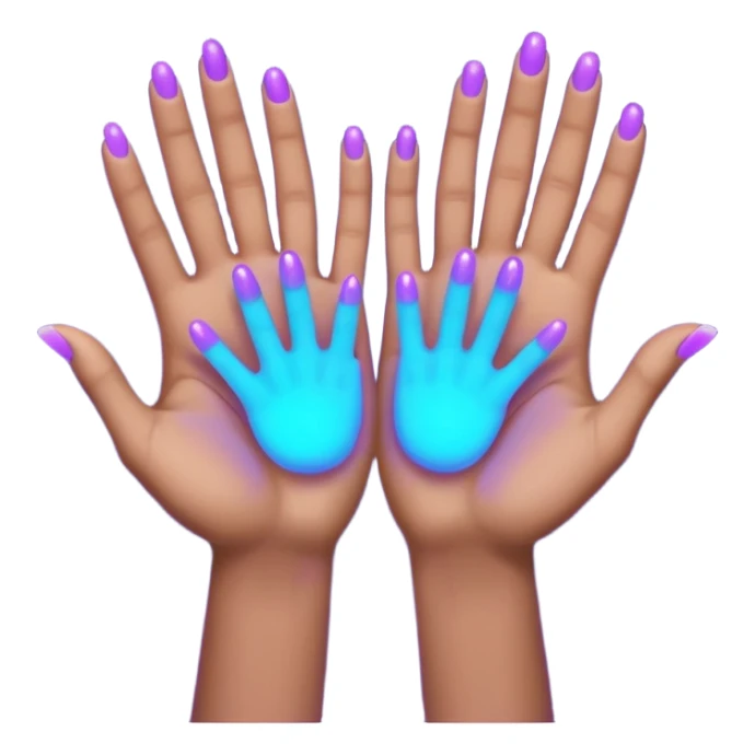 Futuristic glowing applause, purple and blue glow, dark background, no face sticker