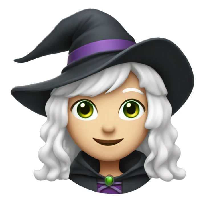 Young witch with white hair, white skin and cap, green eyes, thumbs up   sticker