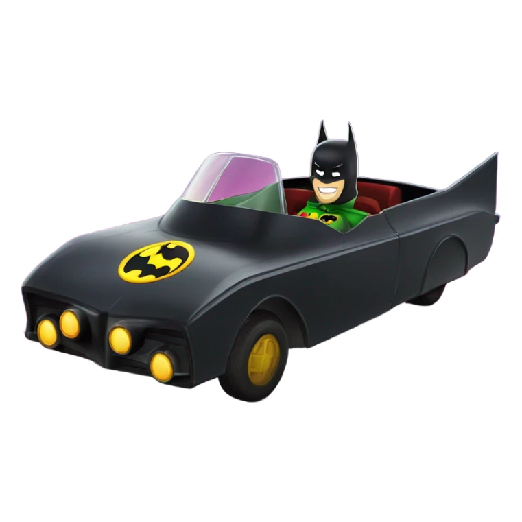 Robin from Batman and Robin dancing next to Batman in the Batmobile sticker