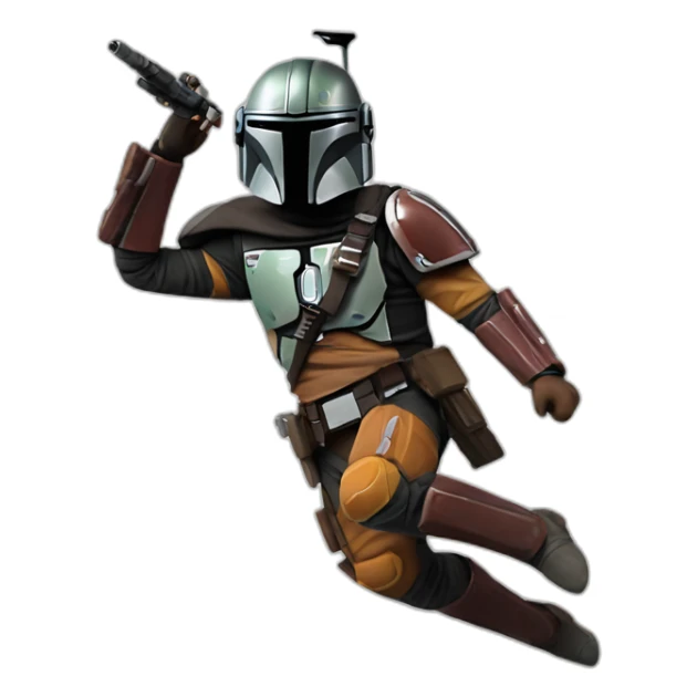 mandalorian jumping of the ground using his jet sticker