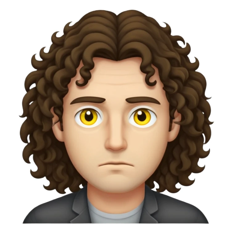 A man with sleppy eyes that are yellow with long to the neck curly brunnete hair who is a lil bit angry sticker