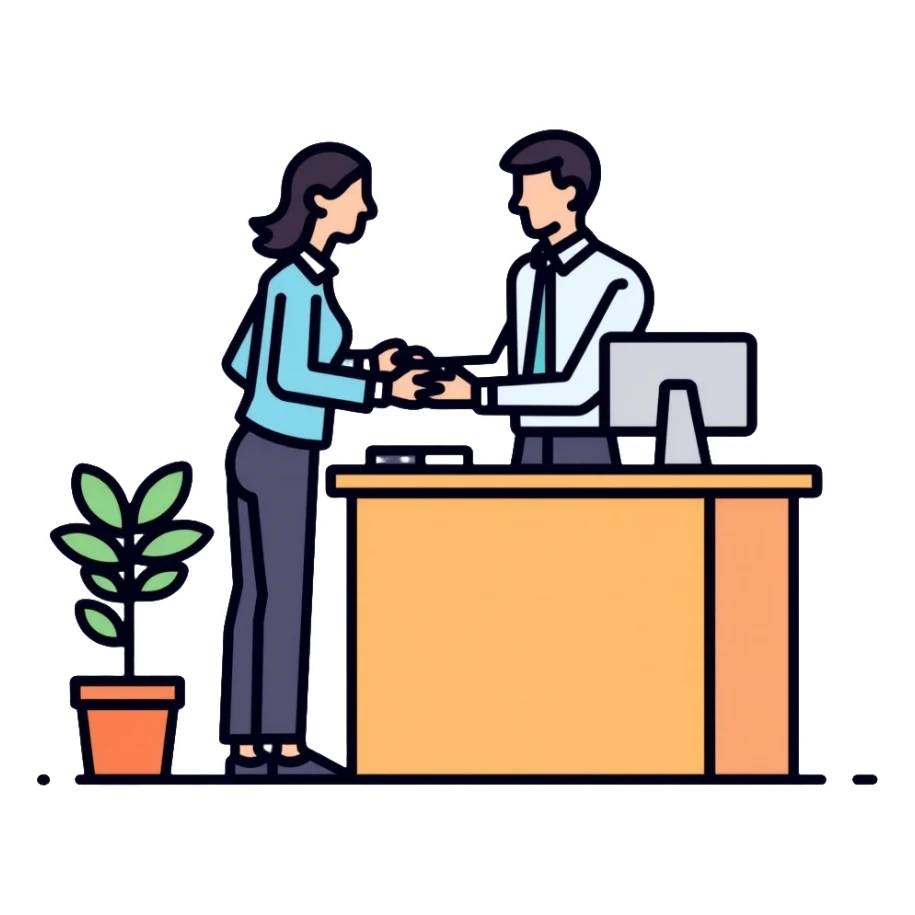 Bank teller in professional clothes helping a customer sticker