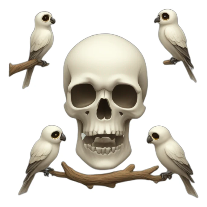 Tête de mort amoureux avec oiseaux sur la tete sticker