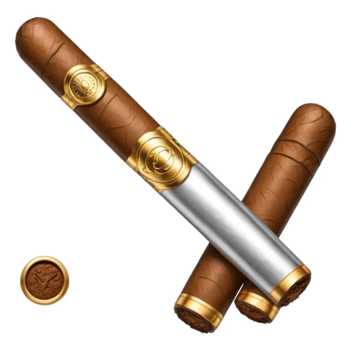 A luxury cigar emoji made of silver chrome, smooth metallic texture, minimal shape, glossy reflections, rich swag aesthetic, iOS emoji style, centered, clean white background sticker