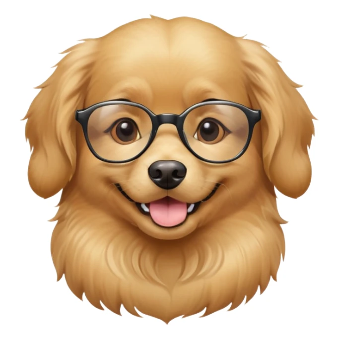 Dog wearing glasses with a sweet smile sticker