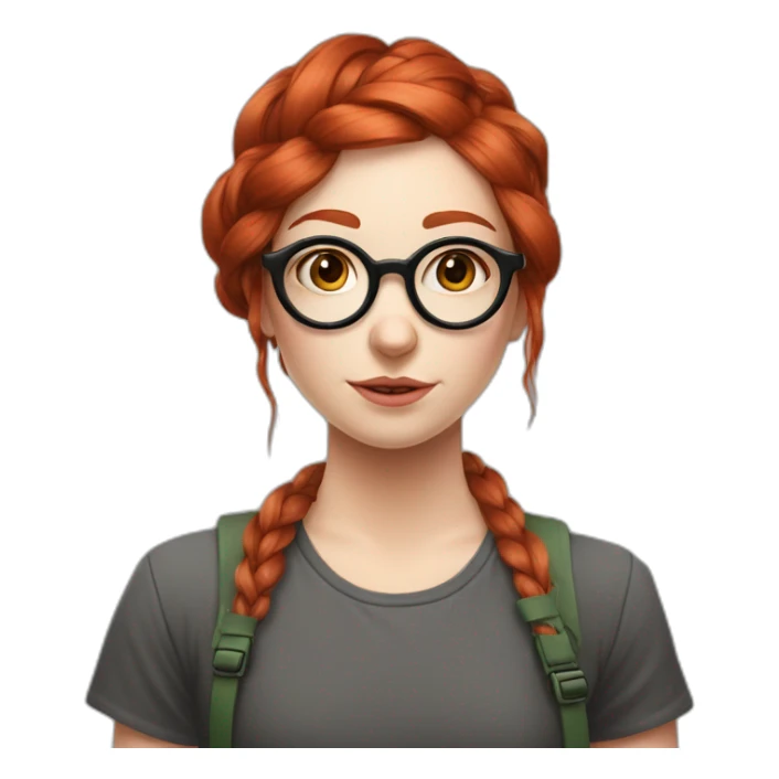 Redhead emo Artist painter girl with one thick plait on tye shoulder and very large round circular glasses sticker