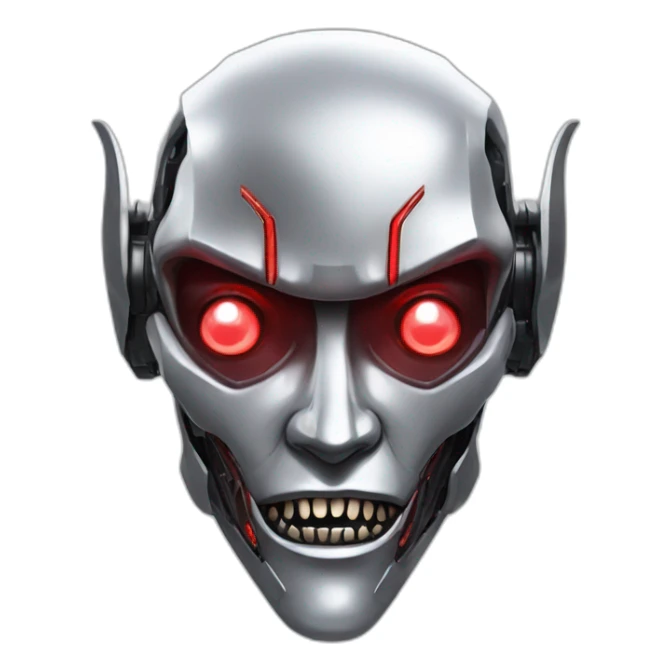 Cyber futuristic silver vampire robot face  red eyes, long ears and vampire fangs sticker