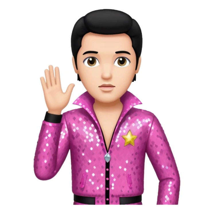 Elvis Presley with black hair, pink sequin outfit sticker