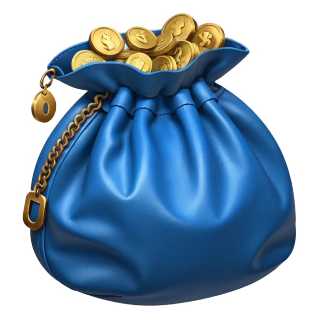 blue coins inside an opened brown money bag  sticker