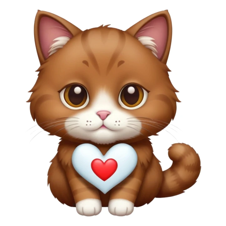 Brown cat with a white heart sticker