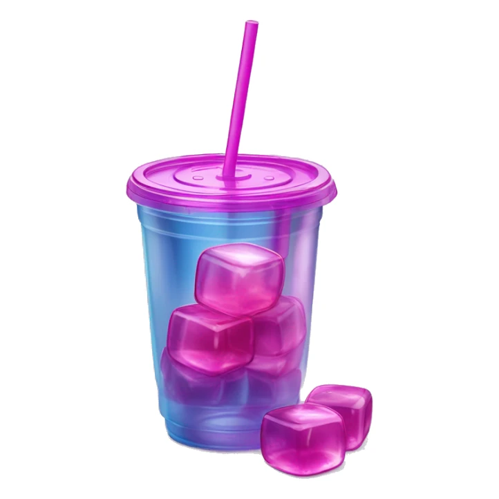 Realistic plastic cup and lid with Transluscent magenta soda and large ice cubes inside and one straw through the top of the lid. sticker
