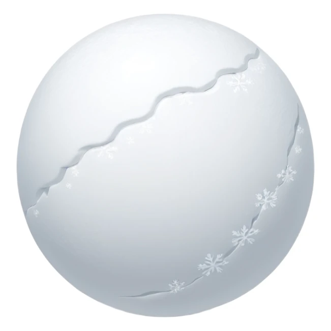 slightly irregular light snowball flying with soft flowing trail of snow and air, clean minimal iOS emoji style with soft shadows subtle highlights sticker