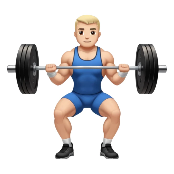 Powerlifter lifting a heavy barbell in a dramatic display of strength, muscles flexing under the pressure. The focus is on the lifter's intense effort and the heavy weights on each side. The background features a gym with weights and equipment, emphasizing the raw power of the sport.  sticker
