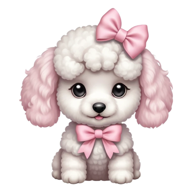 White poodle puppy with pastel pink bow sticker