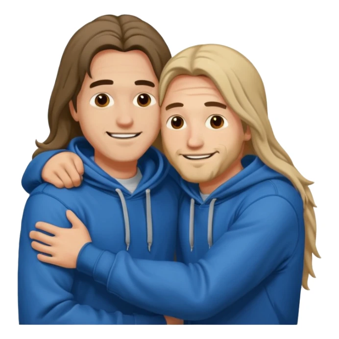 two happy men with long hair hugging, in hoodies sticker