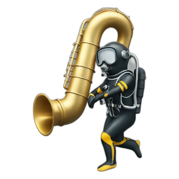 confused diver with a diving suit receiving a tuba sticker
