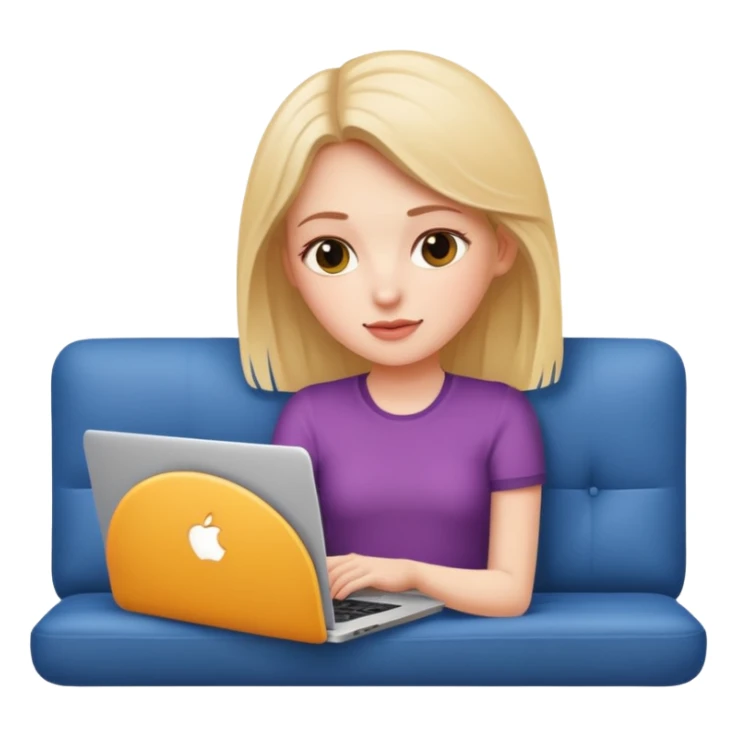 A white girl is lying on a sofa with a laptop sticker