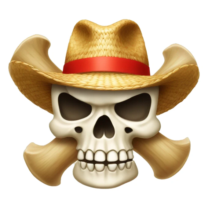 a bone-cross behind a jolly roger with a straw-hat and the band around the straw-hat is red sticker