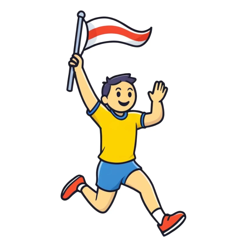 happy runner waving a flag that says 'emojiland’ sticker