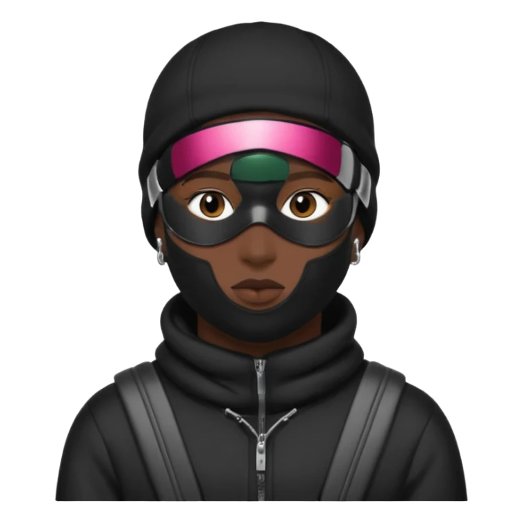 Somebody with black clothes on and a ski mask in the black with earrings sticker