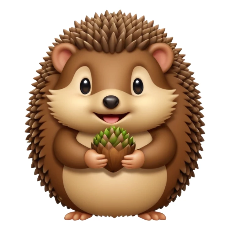 A round hedgehog with a small fuzzy beard puff under its nose, smiling shyly while holding a tiny acorn.



















 sticker