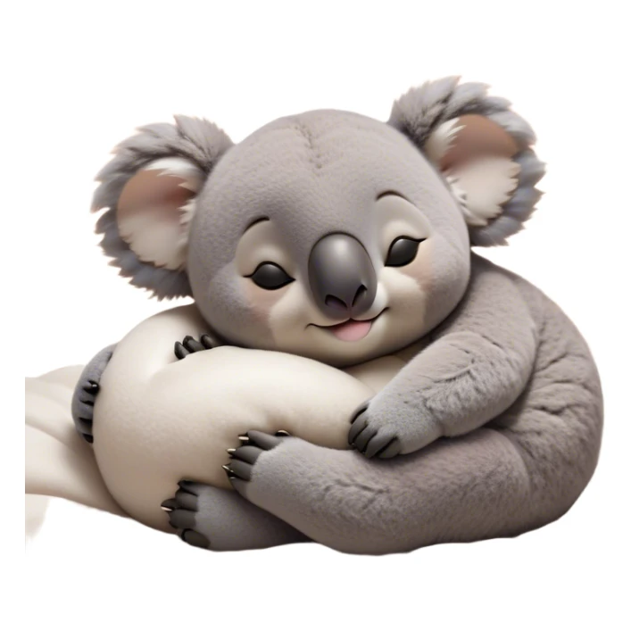 Meme-Worthy Cute Sleeping Koala Portrait Emoji, Head resting peacefully with a contented smile, showcasing a cuddly build and a luxuriously soft grey fur, eyes shut in a serene, restful snooze, Simplified yet hilariously adorable features, highly detailed, glowing with a soft, drowsy light, high shine, relaxed and utterly lovable, stylized with an air of playful laziness, bright and heartwarming, soft glowing outline, capturing the essence of a comically sleepy koala, so meme‐worthy it feels like it could instantly become the next viral sensation of adorable slumber! sticker
