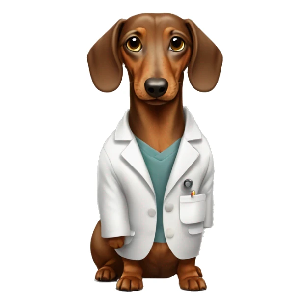Wire-hired dachshund  dirty color wearing a lab coat sticker