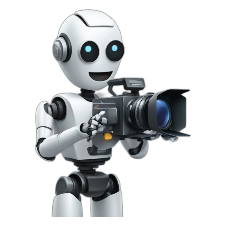 robot director holding a photo camera sticker