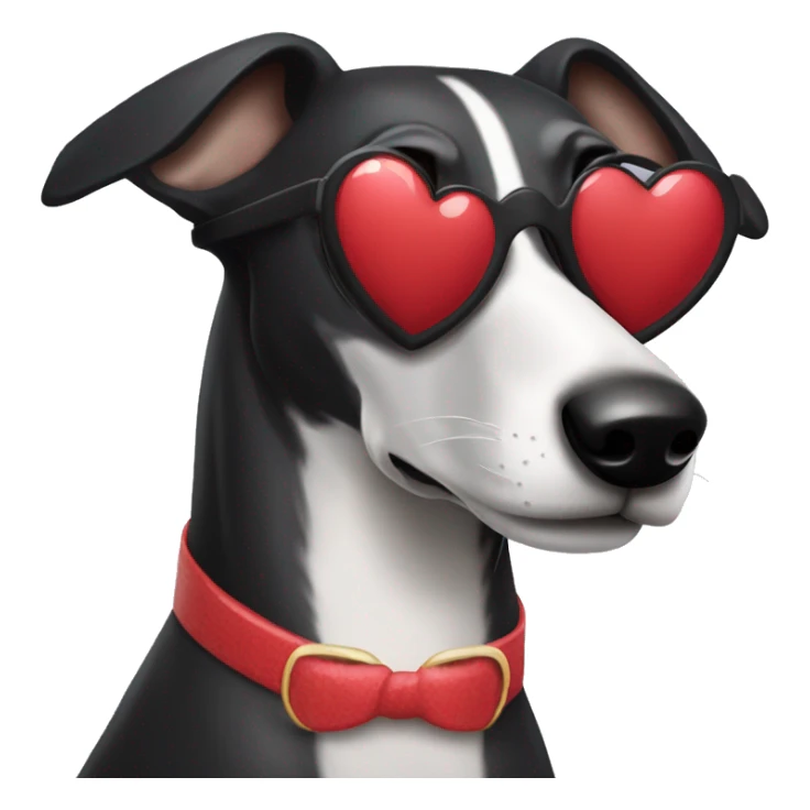 Black greyhound facing forward and wearing heart shaped sunglasses  sticker