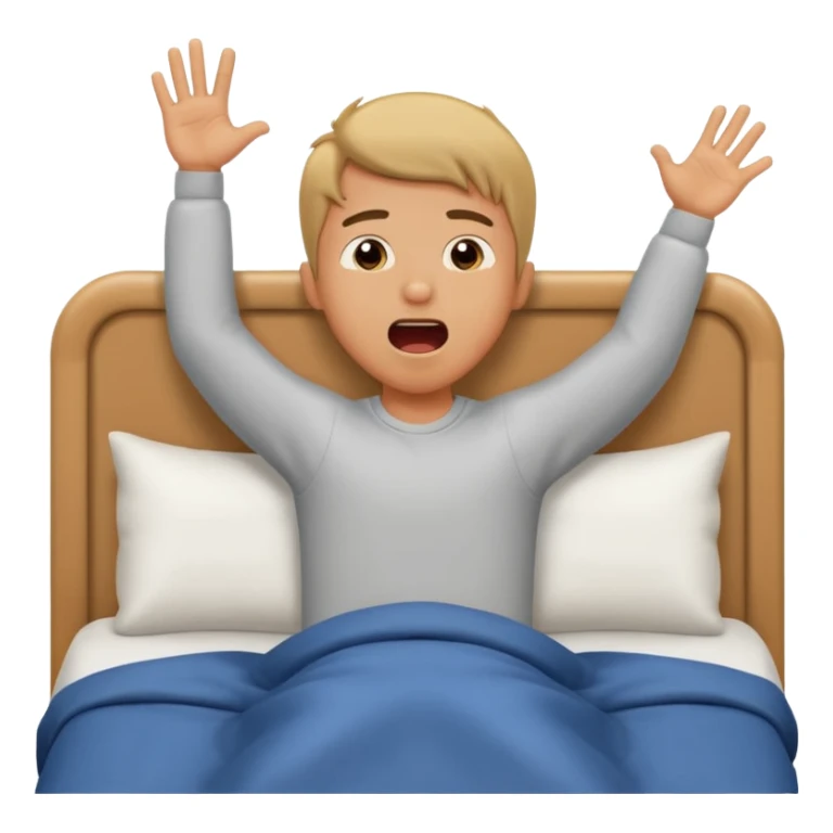 emoji- of a stretching boy waking up in bed sticker