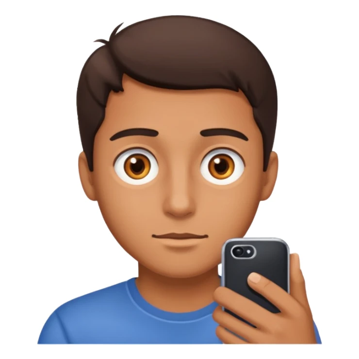 A guy scrolling on this phone, his eyes looking the phone very close sticker