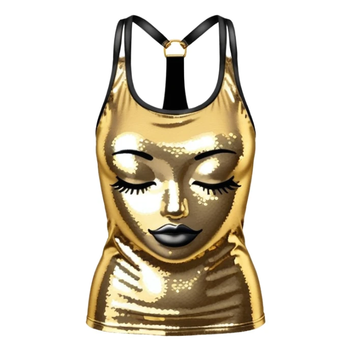 halter neck tank top with gold and silver sequins sticker