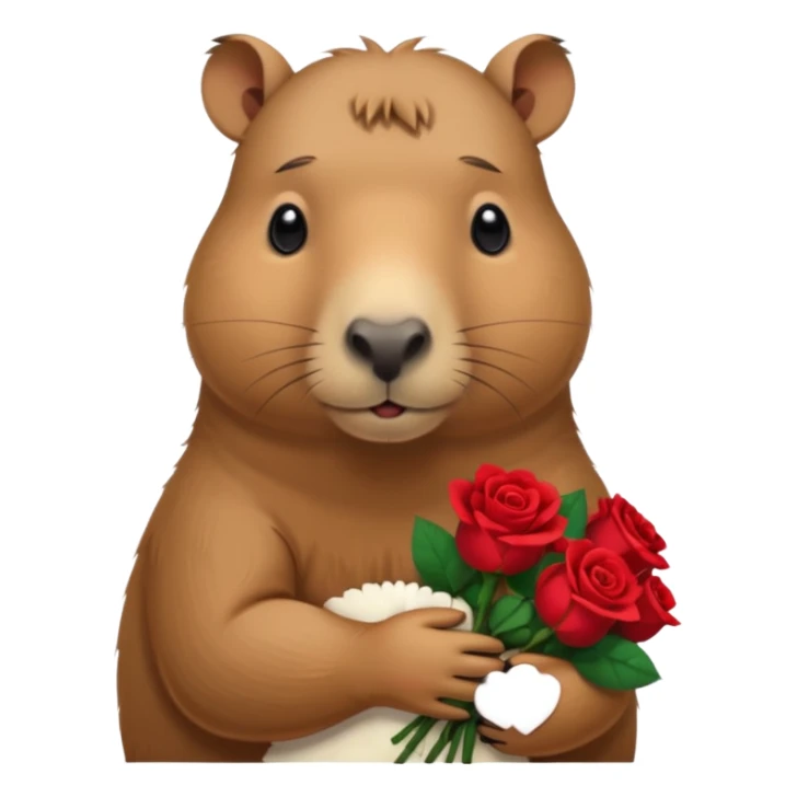 Cute capypara with sad puppy dog eyes holding roses  sticker