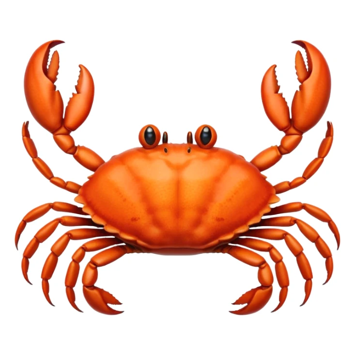 A high-resolution digital illustration of a crab, semi-realistic style. The crab is shown head on with a big smile  sticker