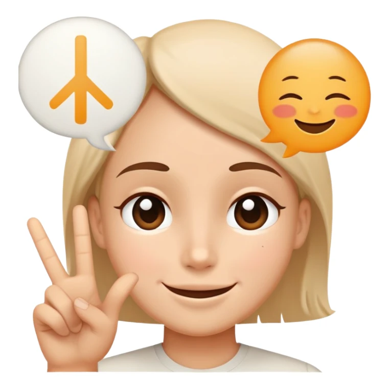 a face with a soft, reassuring smile and a speech bubble with a peace sign, conveying calming words sticker