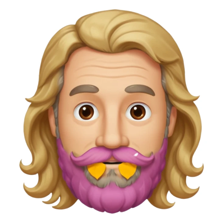 MID AGE MAN WITH LONG BLOND & bROWN WAVY HAIR; AND BROWN & GREY MOUSTACH AND BEARD, HAPPY EYES, ROSEY CHEEKS sticker
