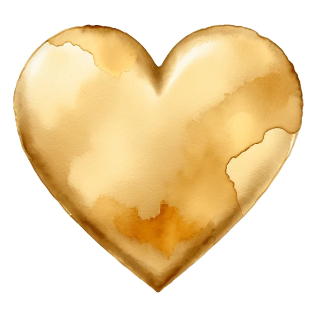 minimalist watercolor heart icon, monochromatic gold washes, soft bleeding edges, on textured white paper, serene and emotional, perfect for app icon, transparent background, flat lay --style raw --stylize 150 sticker