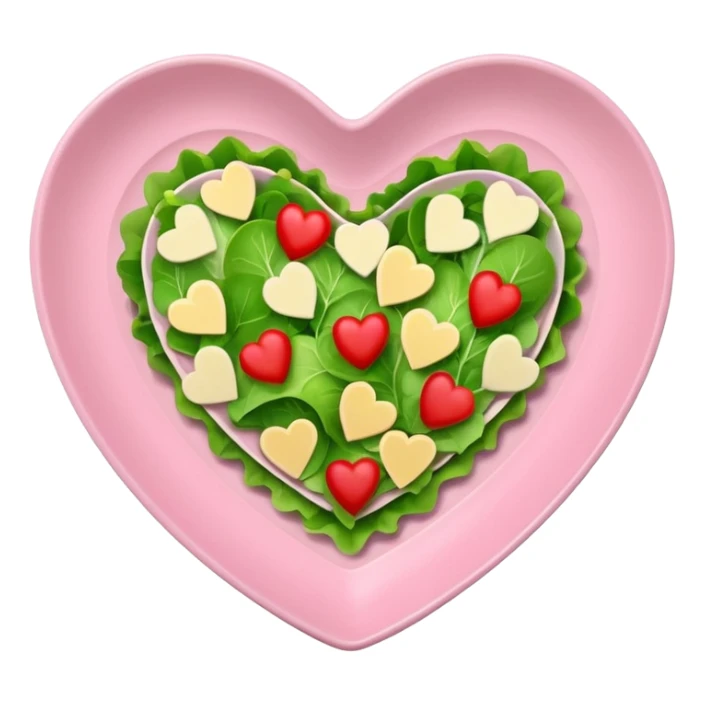 green salad in a light pink heart shaped plate sticker