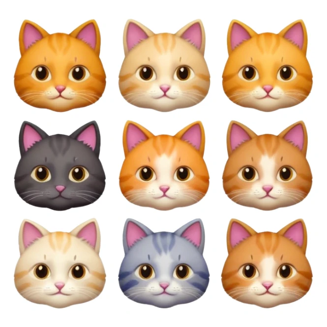 6 cats with different coloured coats sticker