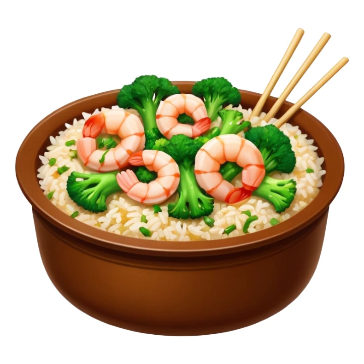 Chinese dish shrimp with broccoli and rice in Chinese container  sticker