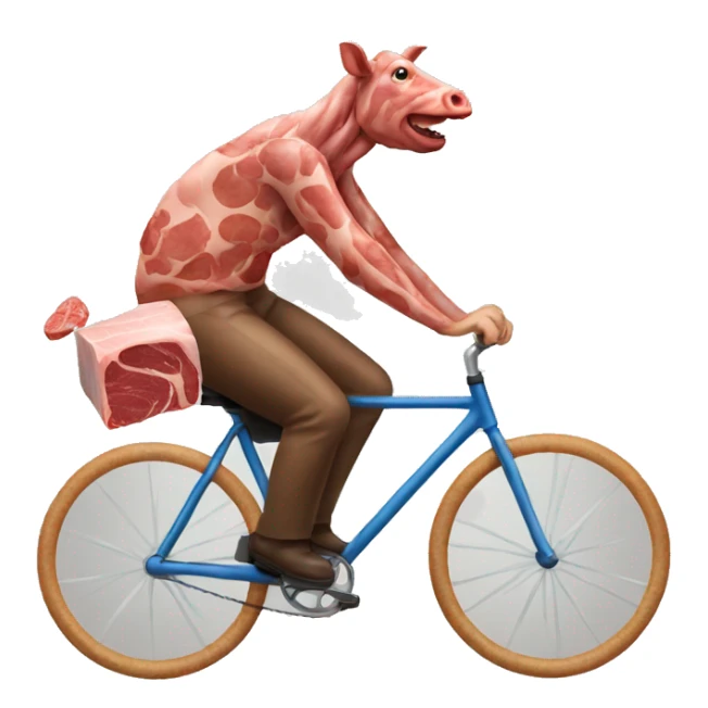 man riding a bicycle made of meat sticker
