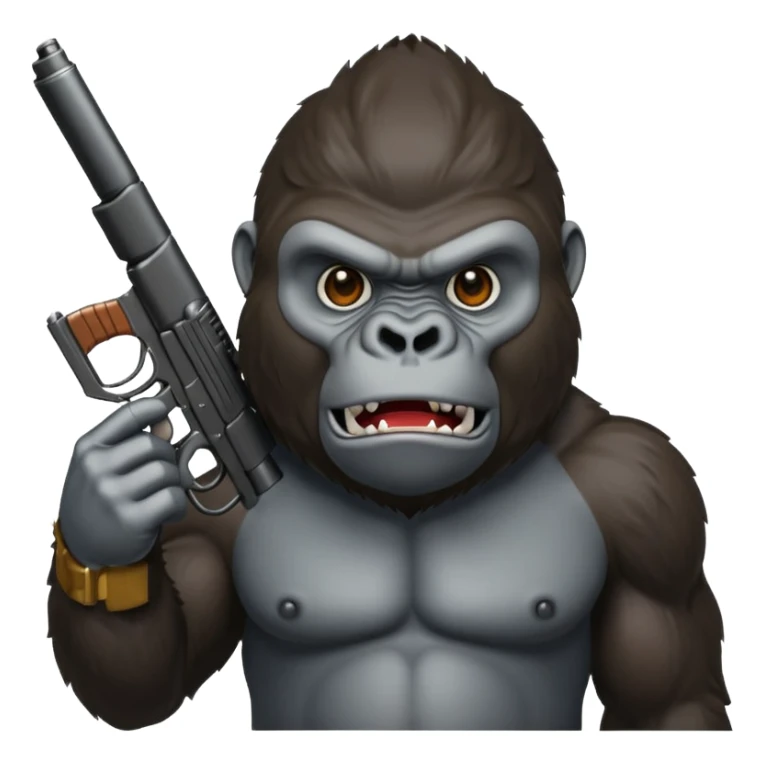 A mean gorilla holding a big gun in the air sticker