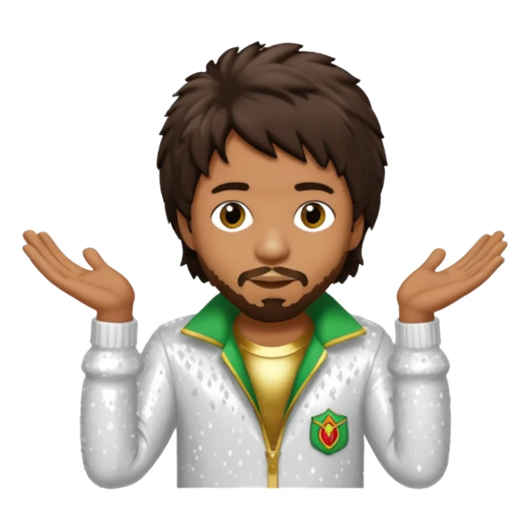 Shaggy, Reggae Rapper with dark brown hair, white sequin outfit sticker