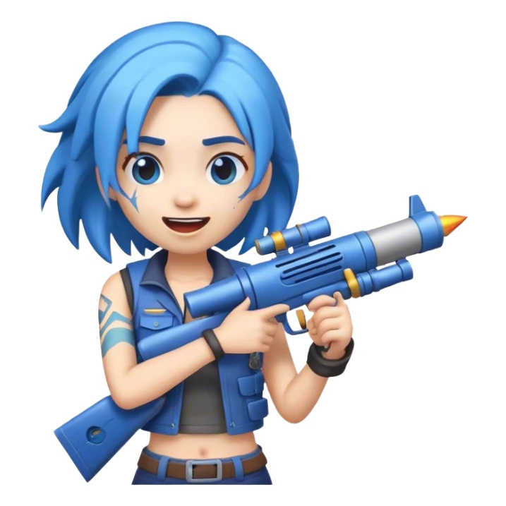 Design an emoji that shows the Jinx character and has weapons in hand sticker