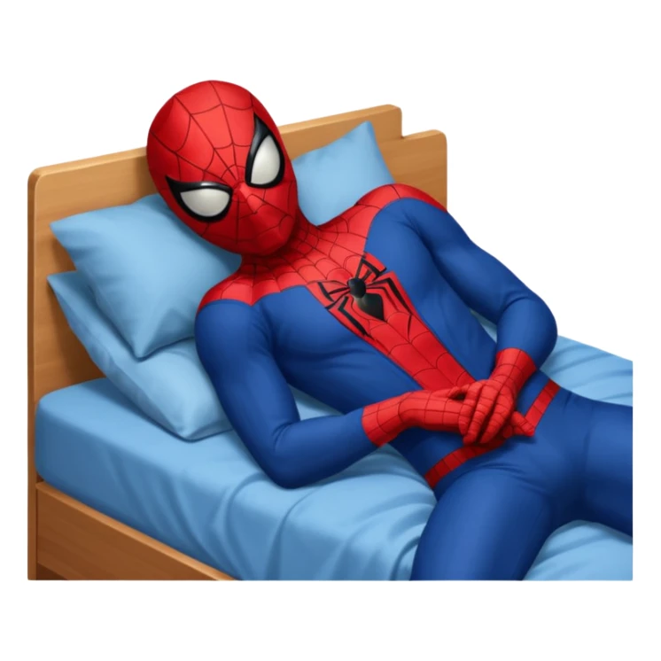 emoji de spiderman acostado en la cama dormido sticker