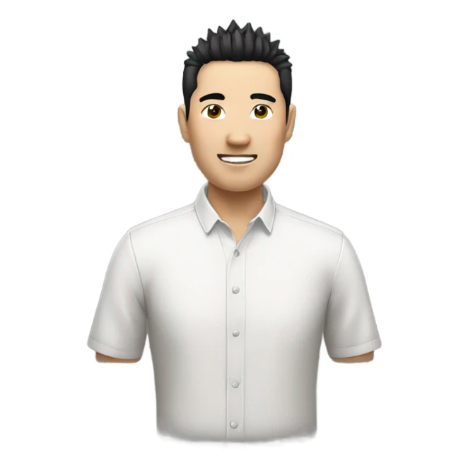 chinese man 40yo with spiky short black hair smile, smart buttoned shirt sticker