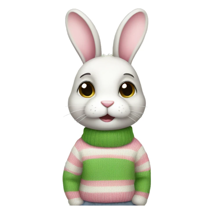 Cute rabbit wearing pink and green stripe sweater sticker