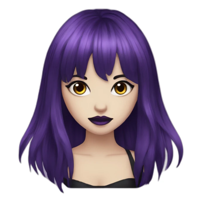 Elissabat-with-bangs-long-hair-purple-and-black-vampire-with-fangs-goth-makeup sticker