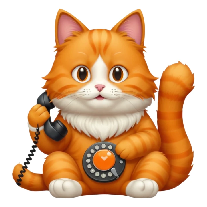 phone，The orange cat is sitting and making a phone call. sticker